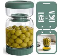 Luvan Pot à cornichons avec passoire Flip, récipient à cornichons de 1000 ml avec passoire, pot Flip étanche pour les olives, jalapeños, betteraves.