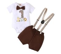 LUVCES Bébé Garçon 1st Anniversaire Vêtement Gentleman Wild One Imprimé Manches Courtes Barboteuse Haut + Bretelles Short Été 2 Pièces Ensemble Tenue One Brun foncé 12-18 Mois