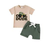 LUVCES Bébé Garçon d'été Vêtements Motif Camions Lettres Brodées Manches Courtes T-shirt Haut et Short à Taille élastique 2 Pièces Ensemble Abricot COOL DUDE 6-12 Mois