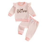 LUVCES Ensemble Assorti Grand Frère Petite Sœur Rayé Manches Longues Sweatshirt Haut et Pantalon Automne Hiver Tenue pour Bébé filles Bebe Garçons Rose LiL Sis