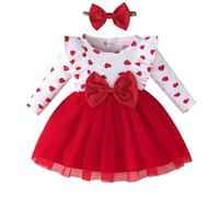 LUVCES Ensemble Bébé Fille Robe de Saint-Valentin et Bandeau Manches Longues Volants Nœud Papillon Tutu Jupe avec Imprimé d'amour Vêtements Tenues