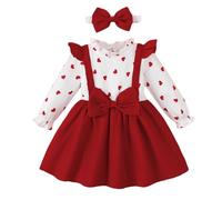 LUVCES Ensemble Bébé Fille Robe de Saint-Valentin et Bandeau Manches Longues Volants Nœud Papillon Tutu Jupe avec Imprimé d'amour Vêtements Tenues