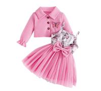 LUVCES Ensemble Bébé Fille Tutu Robe et Cardigan Sets 2 Pièces Elégante sans Manches Nœud Papillon Tulle Robe et Manche Longue Cardigan Vêtements Tenues