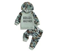 LUVCES Ensemble Bebe Garcon Manche Longue Lettre Imprimée Sweat à Capuche Sweatshirt Hauts+ Pantalon 2 Pièces Automne Printemps Vetement Tenues Imprimé camouflage Big Brother 12-18 Mois