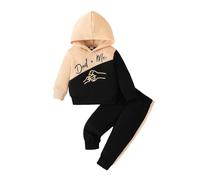 LUVCES Ensemble Bebe Garcon Manche Longue Lettre Imprimée Sweat à Capuche Sweatshirt Hauts+ Pantalon 2 Pièces Automne Printemps Vetement Tenues Dad and me Bloc de couleur 9-12 Mois