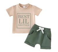 LUVCES Ensemble de Bebes Garcons Vetement Manche Courte Lettre Drôle Imprimée T-shirt+Taille élastique Short à Poches Tenue Printemps-été Clothing Vert LiL Brother 6-12 Mois
