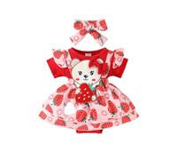 LUVCES Robe Nouveau-né Fille Volants Manches Courtes Côtelée Cute Imprimée Barboteuse Robes avec Bandeau Vêtements d'été Ensemble
