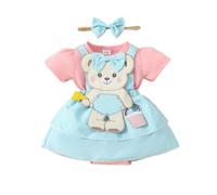 LUVCES Robe Nouveau-né Fille Volants Manches Courtes Côtelée Cute Imprimée Barboteuse Robes avec Bandeau Vêtements d'été Ensemble