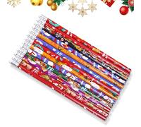 LUVDECO 24 Pièces Crayons de Noël pour enfants, Crayons en bois de Noël, Crayons de Noël avec gomme, Ensemble de crayons graphite en bois de Noël pour étudiants École Dessin Cadeaux de Noël