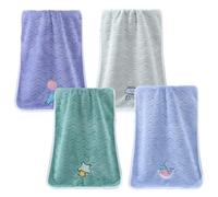 LUVDECO 4 Pièces Serviettes de Visage pour Enfants, 25x50cm Ensemble de Serviettes en Coton pour Enfants, Serviette Multicolores absorbante en Velours Corail pour Les Mains Pieds bave de bébé (B)