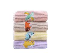 LUVDECO 4 Pièces Serviettes de Visage pour Enfants, 25x50cm Ensemble de Serviettes en Coton pour Enfants, Serviette Multicolores absorbante en Velours Corail pour Les Mains Pieds bave de bébé (A)