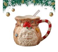 LUVDECO 400ml Noël Café Mug céramique avec paille Festivals Nouveauté Mug Mignon Hiver Tasses à thé Mugs Noël Tasses café cadeau pour parents amis familles femmes hommes Filles Garçons (A)