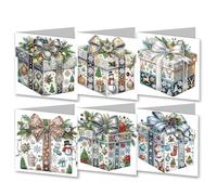 LUVDECO Lot de 6 Carte de Vœux de Noël Diamond Painting Christmas Cards Cartes de Noël Faites à la Main Bricolage Cartes de Noel Pliantes Carte Cadeau de Noël Cadeau de Noël
