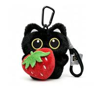 LUVDECO Pendentif en forme de chat noir en peluche avec de grands yeux - Accessoire pour sac à dos - Cadeau pour les amoureux - 3 variantes, rouge, taille unique