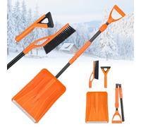 Luvenia Pelle à neige 3 en 1 et kit de grattoir à glace, pelle à neige pliable et extensible, grattoir à glace pour voiture, SUV, camion, Jeep, camping-car, voiture, orange