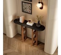 LUVEQLSIT Console étroite en Bois Massif, Fabrication Haut de Gamme et Design rétro cannelé pour entrée Moderne ou Salon Style Ferme, Table d'appoint pour canapé(Black+Brown,80cm/31.4in)