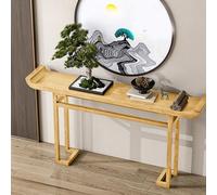 LUVEQLSIT Console Moderne à Panneaux cannelés avec Rangement, Structure métallique Robuste et Plateau en Bois Massif, Table d'entrée, de Couloir ou de canapé(Giallo,140cm/55.1in)