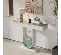 LUVEQLSIT Console Moderne avec tiroirs, Table d'entrée avec rangements pour Couloir étroit - Montage Facile et Plateau en Pierre frittée résistant aux éraflures.(White+Green,120cm/47.2in)