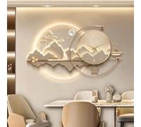 LUVEQLSIT Horloge Murale 3D de Luxe avec éclairage LED - Décoration Murale Moderne Style Paysage Oriental avec cerf et pin - Horloge Murale silencieuse rétroéclairée(Gold B,100cm/39.3in)