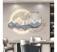 LUVEQLSIT Horloge Murale 3D de Luxe avec éclairage LED - Décoration Murale Moderne Style Paysage Oriental avec cerf et pin - Horloge Murale silencieuse rétroéclairée(Blue B,140cm/55.1in)