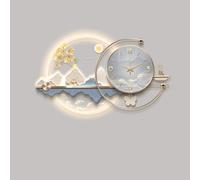 LUVEQLSIT Horloge Murale 3D de Luxe avec éclairage LED - Décoration Murale Moderne Style Paysage Oriental avec cerf et pin - Horloge Murale silencieuse rétroéclairée(Blue A,100cm/39.3in)