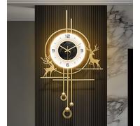LUVEQLSIT Horloge Murale décorative 3D avec éclairage LED - Sculpture Murale métallique Moderne et Luxueuse représentant Un cerf doré - Grande Horloge Murale décorative silencieuse(90cm/35.4in)