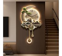 LUVEQLSIT Horloge Murale décorative 3D avec éclairage LED,Sculpture Murale Moderne représentant Un Paysage de Montagne, Horloge décorative à Mouvement Silencieux pour Salon de thé(Green,87cm/34.2in)