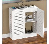 LUVEQLSIT Meuble Rangement WiFi en Bois, Cache Routeur avec Portes, 80cm | Design persienné, Dissipation thermique, Étagères ajustables, Style rustique(Wit,50*30*80cm)