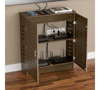 LUVEQLSIT Meuble Rangement WiFi en Bois, Cache Routeur avec Portes, 80cm | Design persienné, Dissipation thermique, Étagères ajustables, Style rustique(Brown,50*30*70cm)
