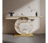 LUVEQLSIT Table Console Moderne, Design à Nervures & Cadre en Fer Robuste, Table d'entrée en Pierre frittée, Table d'appoint pour Salon ou Couloir(Giallo,150cm/59in)
