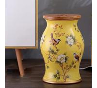 LUVEQLSIT Tabouret de Jardin en Céramique Émaillée, Bout de Canapé Style Chinois pour Salon ou Balcon, Sellette Décorative Résistante aux Intempéries(Giallo)