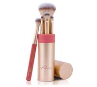Luvia Cosmetics de voyage Anniversary Lot de 5 pinceaux de maquillage avec rangement pour pinceaux de maquillage, kit de beauté, végétalien (doré/corail rose)
