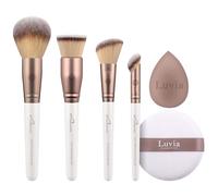 Luvia Ensemble de pinceaux de maquillage végétaliens pour poudre, tampon, blush et correcteur + éponge de beauté et éponge de beauté pour fond de teint et poudre
