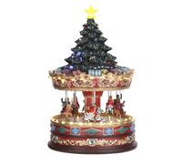 Luville Carrousel de Noël avec Sapin Décoré - Miniature de Village de Noël Animé