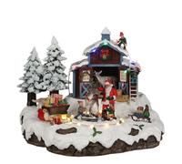 EDELMAN-Scénette miniature animée village père Noël et renne en polyrésine Edelman - 23 x 21 x 20 cm