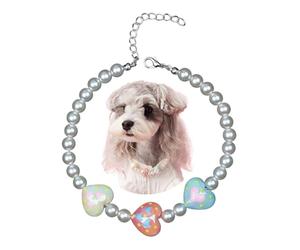 LUVMOJO Joli collier de perles pour animal domestique avec pendentif en forme de cœur, bijou réglable pour chihuahua, yorkshire et petits chiens, accessoires élégants pour chiennes et filles, M
