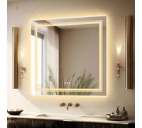 LUVODI Miroir Carré Salle de Bain LED: 90x90cm Miroir connecté avec Prise Interrupteur Tactile Miroir Mural Dimmable à 3 Couleurs Anti-Buée IP65 Horizontal/Vertical Éclairage intégré et Rétroéclairage