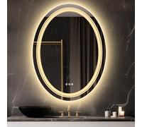 LUVODI Miroir de salle de bain avec éclairage LED : 600 x 800 mm Miroir de maquillage ovale avec lumière LED à intensité variable, anti-buée, capteur tactile, fonction mémoire, miroir de rasage mural,