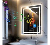 LUVODI miroir de salle de bain avec lumière Bluetooth, musique : 70 x 90 cm LED miroir numérique rétro-éclairé + avant lumière, gradable, date de temps