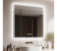 LUVODI miroir de salle de bain éclairé LED 800 x 800 mm : miroir mural carré 3 modes d'éclairage anti-buée Fonction mémoire Interrupteur intelligent