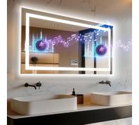 LUVODI Miroir de salle de bain LED 1000 x 600 mm Grand miroir mural Bluetooth Dimmable 3 couleurs avant + rétroéclairé, anti-buée, fonction mémoire, affichage de l'heure