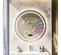 LUVODI Miroir de salle de bain LED 800 mm mural rond Bluetooth dimmable 3 couleurs avant-rétroéclairé anti-buée mémoire heure