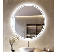 LUVODI Miroir de salle de bain lumineux à LED : 800x800 mm,Rétroéclairé à intensité variable,Miroir de maquillage mural avec tampon anti-buée et bouton tactile intelligent pour maquillage et rasage