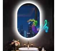LUVODI Miroir Ovale Salle de Bain avec Bluetooth: 60x90m Mirrors LED Mural avec Éclairage Anti-Buée, 3000K-6000K, Mémoire, Verre Trempé, IP66, Lumineux, Horizontal/Vertical