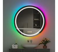 LUVODI Miroir Rond LED RVB Salle de Bain: 60cm Miroir connecté avec Éclairage Intégré Interrupteur Tactile Intensité Variable 11 Couleurs Fonction mémoire Miroir Mural Dimmable pour invités WC IP65