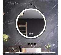 LUVODI Miroir Rond Salle de Bain avec Éclairage 70cm Anti buée Miroir LED avec 3 Couleurs Lumière Dimmable Fonction Mémoire IP65 Miroir Mural HD Verre Trempé avec Cadre en Noir