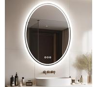 LUVODI Miroir Salle de Bain: 7 Miroir Connecté Ovale 70x50cm Miroir Salle Bain avec Éclairage Intégré Tactile Miroir LED Antibuée Miroir Intelligent pour Lavabo