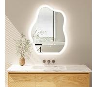LUVODI Miroir Salle de Bain avec Éclairage: 80x60cm Miroir LED Irrégulier Miroir Lumineux Anti Buée, 3 Couleurs, D’immuable, Tactile, Miroir Éclairant avec Prise