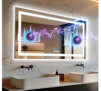 LUVODI Miroir Salle de Bain LED 120x60cm avec Bluetooth 5.2, Horloge, Éclairage Intégré, Rétroéclairage, 4 Boutons, Gradable, Connecté IP65, Mémoire Antibué