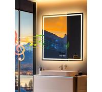 LUVODI Miroir Salle de Bain LED 80cm Avec Bluetooth 5.2, Horloge, Éclairage Intégré, Rétroéclairage, 4 Boutons, Gradable, Connecté, 3 Couleurs, IP65, Mémoire Antibuée